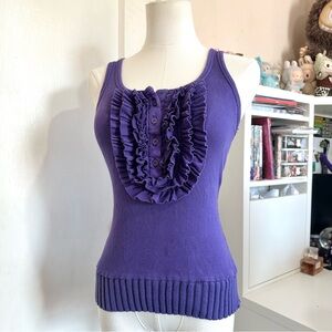 Vintage twee fairycore milkmaid purple form fitting knit tank top ruffled chest